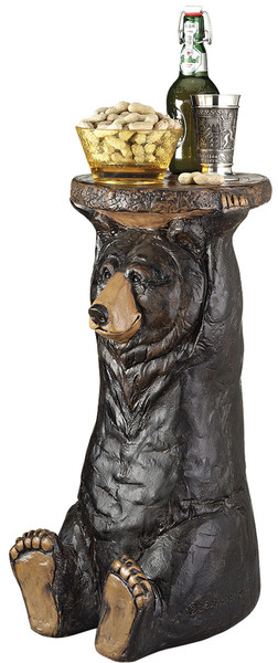Black Forest Bear Pedestal Table Server Statue Butler Garden Sculpture